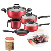 Conjunto Safira com Tampa Vidro 5 Peças Antiaderente CEREJA - Brinde Pote 5 em 1