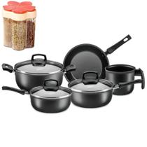 Conjunto Safira com Tampa Vidro 5 Peças Antiaderente GRAFITE Brinde Pote 5 em 1 Conjunto Safira com Tampa Vidro 5 Peças Antiaderente GRAFITE Brinde Pote 5 em 1