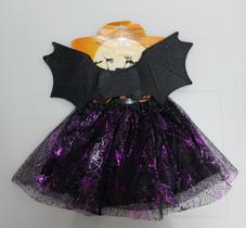 Conjunto Saia Asa e Tiara Fantasia Infantil Halloween De Morcego Dia Das Bruxas