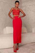 Conjunto Saia de Couro e Cropped de Renda Amour Vermelho - Limonada Pink