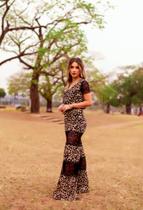 Conjunto saia e blusa de onça