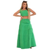 Conjunto Saia E Blusinha No Modelo De Cropped Com Lastex Estampas Do Verão Bela