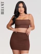 Conjunto Saia E Crooped tecido Grosso resistente e com sustentação Conjunto feminino saia curta colada + top com alças finas Conjunto Saia E Crooped tecido Grosso resistente e com sustentação Conjunto feminino saia curta colada + top com alças finas