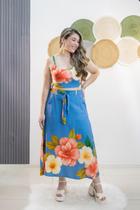 Conjunto Saia e Cropped Floral - Azul - Flower