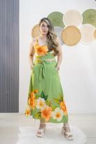 Conjunto Saia e Cropped Floral - Verde Pistache - Flower