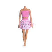 Conjunto Saia e Top Rosa Coroa Veste Boneca
