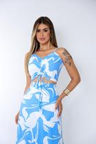 Conjunto Saia Envelope E Cropped Com Amarração Verão