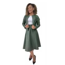 Conjunto Saia Evaze Gode Casaco Ecologico material sintético Verde Militar