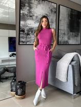 Conjunto Saia Justa Midi Laço na Cintura e Blusa Gola Alta
