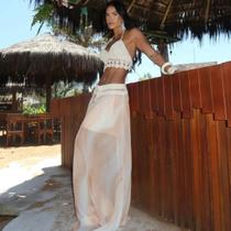 Conjunto Saia longa e cropped em crochê cor:Nudetamanho:M