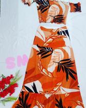 Conjunto saia longa e cropped tamanho único estampado