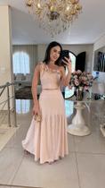 Conjunto Saia Longa Fenda e Cropped Ombro Só