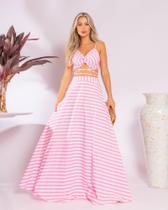 Conjunto Saia Longo Com Listas e Cropped -Closet Deluxe Vestido Feminino Conjunto Saia Longo Com Listas e Cropped -Closet Deluxe Vestido Feminino