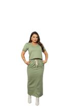 Conjunto Saia Midi Amarração Frontal Bolsos Laterais e Blusa Tamanho:MCor:Verde Claro