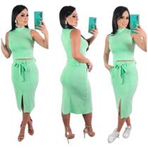 Conjunto Saia Midi Bolso Frontal E Blusa Gola Alta Conjunto Saia Midi Bolso Frontal E Blusa Gola Alta