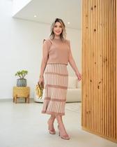 Conjunto Saia Midi e Croped Blusa Manga Curta Trico Moda Feminina Social Evangelica Conjunto Saia Midi e Croped Blusa Manga Curta Trico Moda Feminina Social Evangelica