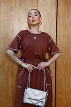 Conjunto saia midi e cropped alongado pesponto Conjunto saia midi e cropped alongado pesponto
