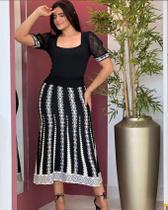 Conjunto Saia Midi Evase Blusa Croped Manga Princesa Detalhada Moda Evangelica