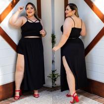 Conjunto Saia/short e Cropped de alça Festa Balada plus size