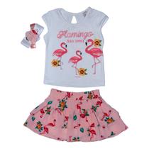 Conjunto Saia Shorts Flamingo Conjunto Saia Shorts Flamingo