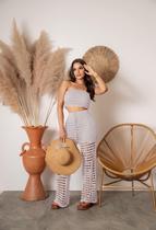 Conjunto Saída De Praia Calça Pantalona Cropped Tricot Verão