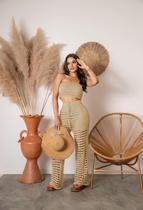 Conjunto Saída De Praia Calça Pantalona Cropped Tricot Verão