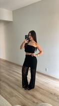 Conjunto Saída De Praia Calça Rendada Cropped Tricot Verão