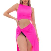 Conjunto Saída de Praia Poliamida Cropped e Saia Tendência Verão Premium