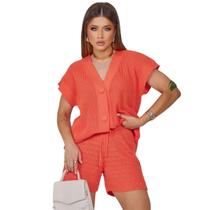 Conjunto Saida de Praia Tricô Camisa Shorts Verão