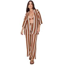 Conjunto Saída de Praia Tricot Rendado Furadinho Croche Kimono Calça Verão Piscina Tendência Moda Blogueira TR2206B