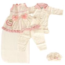 Conjunto Saida Maternidade Neném Menina Bege e Rosa 5PÇS Conjunto Saida Maternidade Neném Menina Bege e Rosa 5PÇS