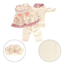 Conjunto Saida Maternidade Neném Menina Bege E Rosa 5pÇs