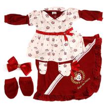 Conjunto Saida Maternidade Neném Menina Coroa Vermelha 5PÇS - Cegonha Reborn Dolls