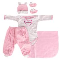 Conjunto Saida Maternidade Neném Menina Rosa Touca Meia 5PÇS Conjunto Saida Maternidade Neném Menina Rosa Touca Meia 5PÇS