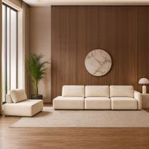 Conjunto Sala de Estar 1 Sofá Modulado Retrátil 1 Poltrona Santiago Bouclê Branco G89 - Gran Belo