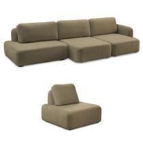 Conjunto Sala de Estar 1 Sofá Retrátil Modulado 282cm e 1 Poltrona Santiago Bouclê Castor G89 - Gran Belo Conjunto Sala de Estar 1 Sofá Retrátil Modulado 282cm e 1 Poltrona Santiago Bouclê Castor G89 - Gran Belo