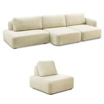 Conjunto Sala de Estar 1 Sofá Retrátil Modulado 282cm e 1 Poltrona Santiago Bouclê Off White G89 - Gran Belo Conjunto Sala de Estar 1 Sofá Retrátil Modulado 282cm e 1 Poltrona Santiago Bouclê Off White G89 - Gran Belo