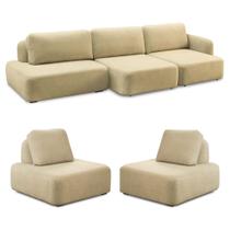 Conjunto Sala de Estar 1 Sofá Retrátil Modulado 282cm e 2 Poltronas Santiago Bouclê Bege G89 - Gran Belo Conjunto Sala de Estar 1 Sofá Retrátil Modulado 282cm e 2 Poltronas Santiago Bouclê Bege G89 - Gran Belo