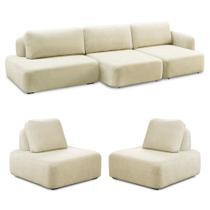 Conjunto Sala de Estar 1 Sofá Retrátil Modulado 312cm e 2 Poltronas Santiago Bouclê Off White G89 - Gran Belo