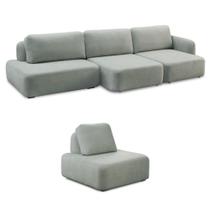 Conjunto Sala de Estar 1 Sofá Retrátil Modulado 342cm e 1 Poltrona Santiago Bouclê Cinza G89 - Gran Belo