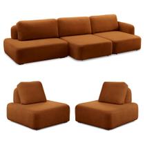 Conjunto Sala de Estar 1 Sofá Retrátil Modulado 372cm e 2 Poltronas Santiago Bouclê Terracota G89 - Gran Belo