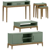 Conjunto Sala de Estar 4 Pç MDF/Madeira Milao 2 Verde Freijo FNT