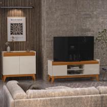 Conjunto Sala de Estar Buffet 2 Portas e Rack para Tv até 50 Polegadas Ripado - ViaNossa Conjunto Sala de Estar Buffet 2 Portas e Rack para Tv até 50 Polegadas Ripado - ViaNossa