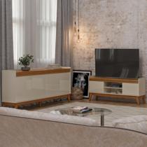 Conjunto Sala de Estar Buffet 4 Portas e Rack para Tv até 50 Polegadas Ripado - ViaNossa
