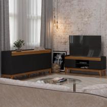 Conjunto Sala de Estar Buffet 4 Portas e Rack para Tv até 50 Polegadas Ripado - ViaNossa