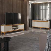 Conjunto Sala de Estar Buffet 4 Portas Ripado e Rack para Tv até 75 Polegadas - ViaNossa
