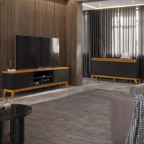 Conjunto Sala de Estar Buffet 4 Portas Ripado e Rack para Tv até 75 Polegadas - ViaNossa