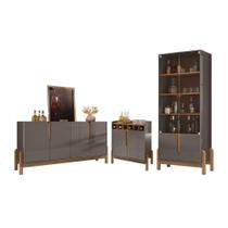 Conjunto Sala De Estar Completo Seville Cinza Pérola Cedro