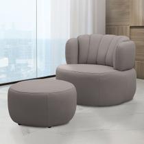 Conjunto Sala de estar Decorativo Mariele Poltrona Base Giratória em Aço com Puff Couro Avelã G88 - Gran Belo Conjunto Sala de estar Decorativo Mariele Poltrona Base Giratória em Aço com Puff Couro Avelã G88 - Gran Belo