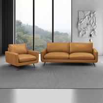 Conjunto Sala de Estar Decorativo Paloma 1 Sofá 3 Lugares 223cm 1 Poltrona Pés em Aço Couro Caramelo Manchado G88 - Gran Belo Conjunto Sala de Estar Decorativo Paloma 1 Sofá 3 Lugares 223cm 1 Poltrona Pés em Aço Couro Caramelo Manchado G88 - Gran Belo